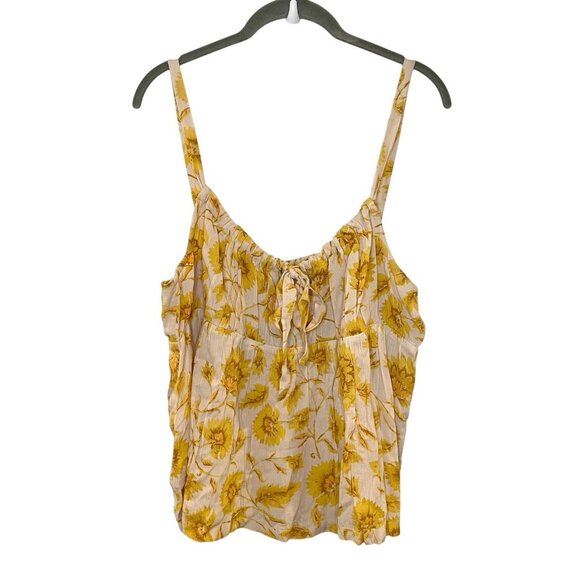 Volcom Stone Of Biscay Cami‎ Smocked Gauzy Floral Yellow Tank Viscose XXL 14 - Picture 1 of 6